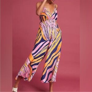 Anthropologie Maeve Finley Wide-Leg Jumpsuit in Pink & Yellow Size 10